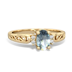 Aquamarine Filligree Scroll Oval 14K Yellow Gold ring R0812