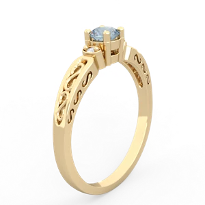 Aquamarine Filligree Scroll Round 14K Yellow Gold ring R0829