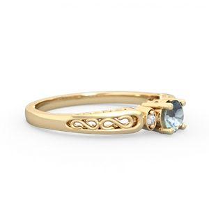 Aquamarine Filligree Scroll Round 14K Yellow Gold ring R0829