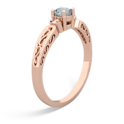 Aquamarine Filligree Scroll Round 14K Rose Gold ring R0829