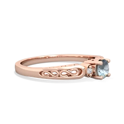 Aquamarine Filligree Scroll Round 14K Rose Gold ring R0829