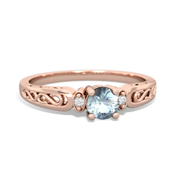 Aquamarine Filligree Scroll Round 14K Rose Gold ring R0829