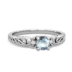 Aquamarine Filligree Scroll Round 14K White Gold ring R0829