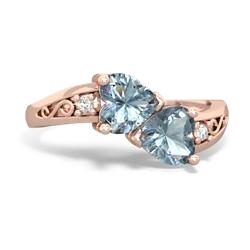 Aquamarine Snuggling Hearts 14K Rose Gold ring R2178