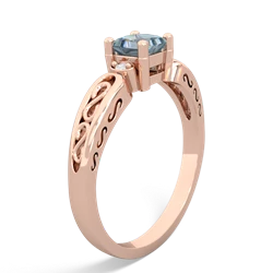 Aquamarine Filligree Scroll Square 14K Rose Gold ring R2430