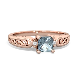 Aquamarine Filligree Scroll Square 14K Rose Gold ring R2430