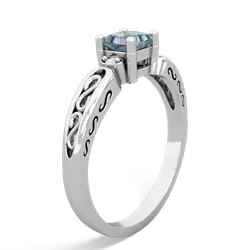 Aquamarine Filligree Scroll Square 14K White Gold ring R2430