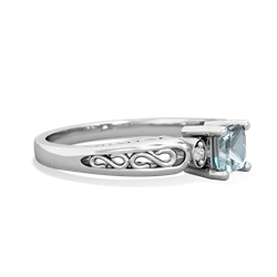 Aquamarine Filligree Scroll Square 14K White Gold ring R2430