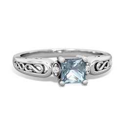 Aquamarine Filligree Scroll Square 14K White Gold ring R2430