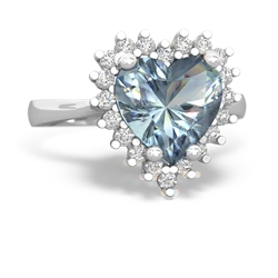 Aquamarine Sparkling Halo Heart 14K White Gold ring R0391