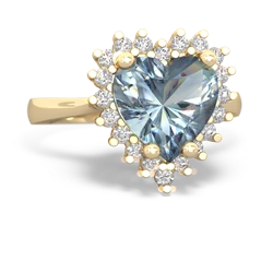 Aquamarine Sparkling Halo Heart 14K Yellow Gold ring R0391