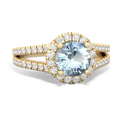 Thumbnail for Aquamarine Pave Halo 14K Yellow Gold ring R5490 - front view