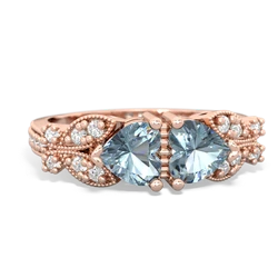 Aquamarine Diamond Butterflies 14K Rose Gold ring R5601