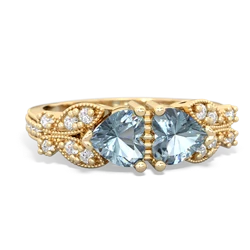 Aquamarine Diamond Butterflies 14K Yellow Gold ring R5601