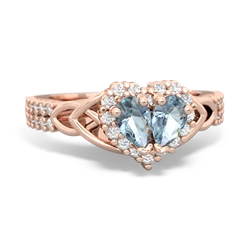 Aquamarine Celtic Knot Two Hearts As One 14K Rose Gold ring R2644HRT