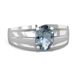 Aquamarine Men's Two Lane 14K White Gold ring R0363