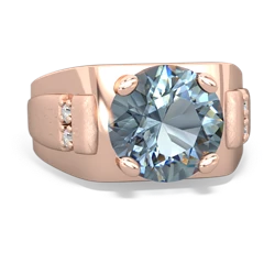 Aquamarine Men's 9Mm Round 14K Rose Gold ring R1822