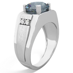 Aquamarine Men's 9Mm Round 14K White Gold ring R1822