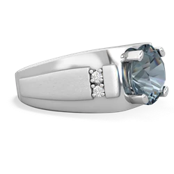 Aquamarine Men's 9Mm Round 14K White Gold ring R1822