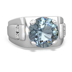 Aquamarine Men's 9Mm Round 14K White Gold ring R1822