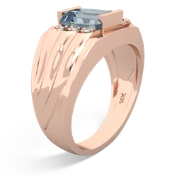 Aquamarine Men's 9X7mm Emerald-Cut 14K Rose Gold ring R1835