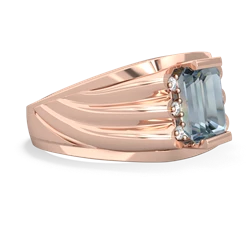 Aquamarine Men's 9X7mm Emerald-Cut 14K Rose Gold ring R1835