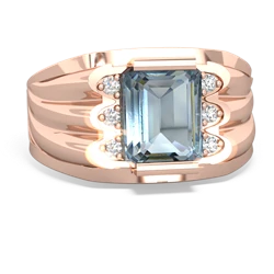 Aquamarine Men's 9X7mm Emerald-Cut 14K Rose Gold ring R1835