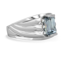 Aquamarine Men's 9X7mm Emerald-Cut 14K White Gold ring R1835