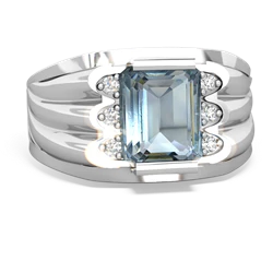 Aquamarine Men's 9X7mm Emerald-Cut 14K White Gold ring R1835