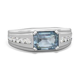 Aquamarine Men's Diamond Channel 14K White Gold ring R0500