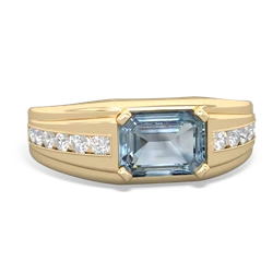 Aquamarine Men's Diamond Channel 14K Yellow Gold ring R0500