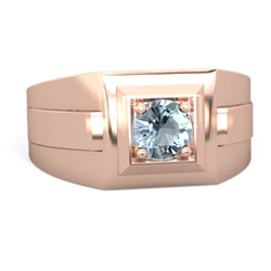 Aquamarine Men's Squared Circle 14K Rose Gold ring R0480