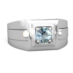 Aquamarine Men's Squared Circle 14K White Gold ring R0480