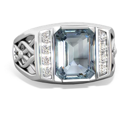 Aquamarine Men's Vine 14K White Gold ring R0490