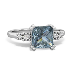 Aquamarine Art Deco Princess 14K White Gold ring R2014