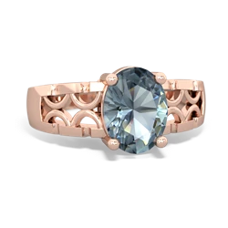 Aquamarine Art Deco Filigree 14K Rose Gold ring R2322