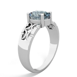 Aquamarine Art Deco Filigree 14K White Gold ring R2322