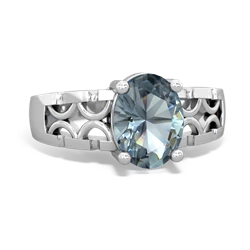 Aquamarine Art Deco Filigree 14K White Gold ring R2322