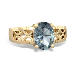 Aquamarine Art Deco Filigree 14K Yellow Gold ring R2322