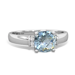 Aquamarine Simply Elegant Cushion 14K White Gold ring R2489