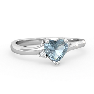 Aquamarine Delicate Heart 14K White Gold ring R0203