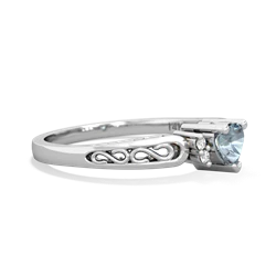 Aquamarine Filligree Scroll Heart 14K White Gold ring R2429