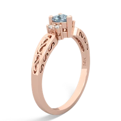 Aquamarine Filligree Scroll Heart 14K Rose Gold ring R2429