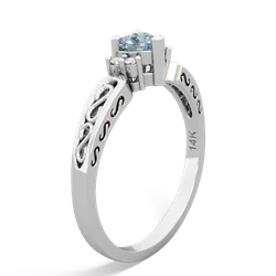 Aquamarine Filligree Scroll Heart 14K White Gold ring R2429