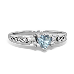 Aquamarine Filligree Scroll Heart 14K White Gold ring R2429