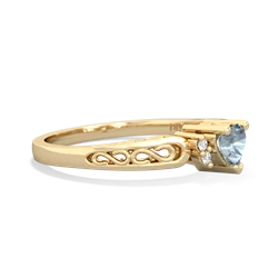 Aquamarine Filligree Scroll Heart 14K Yellow Gold ring R2429