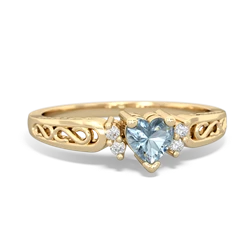 Aquamarine Filligree Scroll Heart 14K Yellow Gold ring R2429