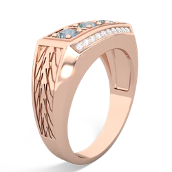 Aquamarine Three Stone Tire Tread Men's 14K Rose Gold ring R0520