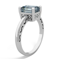 Aquamarine Milgrain Scroll 14K White Gold ring R2338