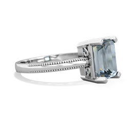 Aquamarine Milgrain Scroll 14K White Gold ring R2338